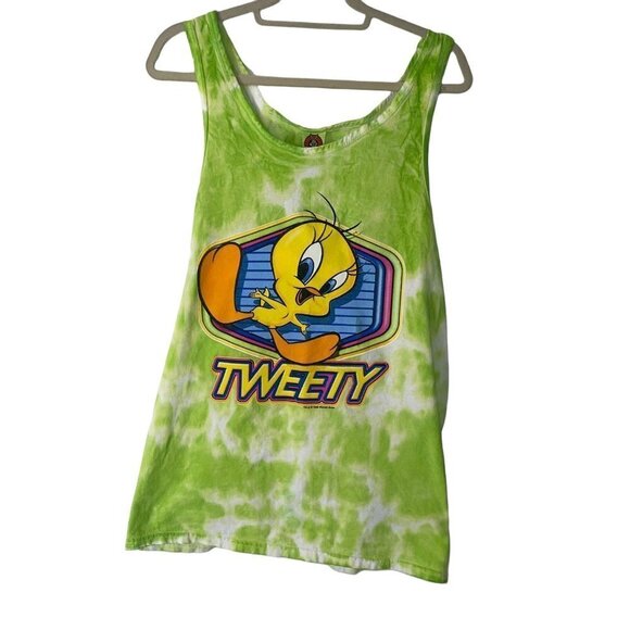 Looney Tunes Womens Swim Coverup Tank Top Vintage 90s Tweety Bird Tie Dye Green - Picture 7 of 9